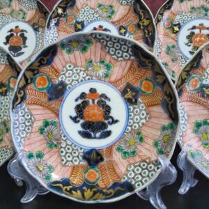 Conjunto de 6 Pratos Japoneses Imari com Borda Ondulada