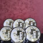 Conjunto de 6 Pratos Japoneses Kutani com Detalhes Dourados